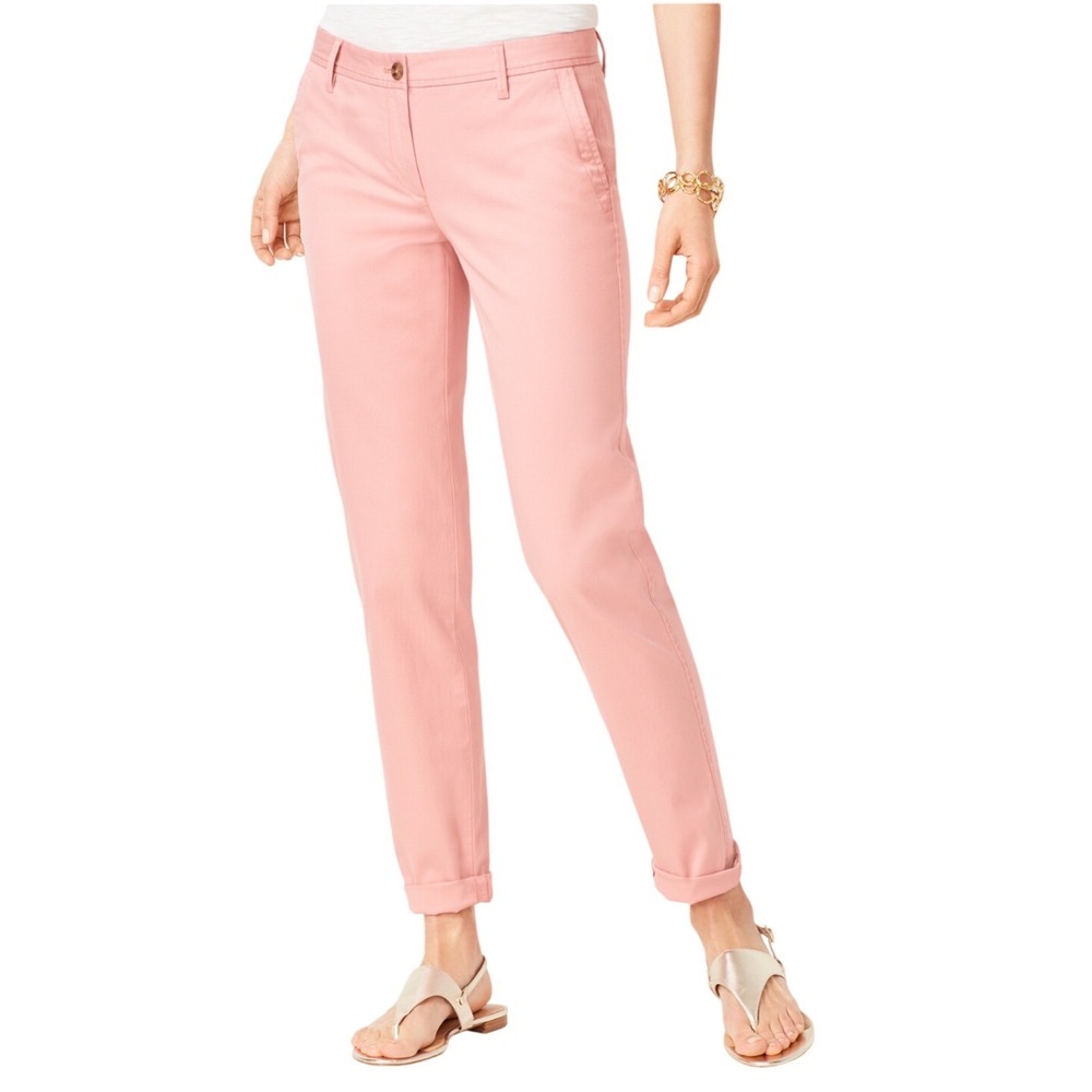 Talbots Womens Girlfriend Chino Pants Pink Slim Tapered Stretch Cotton Size 10